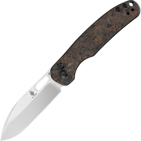 Kizer Cutlery – KI3606A1 – Hic-Cup Button Lock Stonewash Flipper Knife – S35VN Fatcarbon – Brown and Black