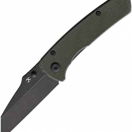 Kansept Knives – KT1015A2 – Main Street Linerlock Wharncliffe Folding Knife – Stonewash Coated 154CM Micarta  – Black and Green
