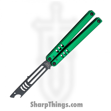 Squid Industries – 04TR04CK01PU – Mako V4.5 Inked Bottle Opener Balisong  Trainer – 304 Stainless 6061-T6 – Green and Black