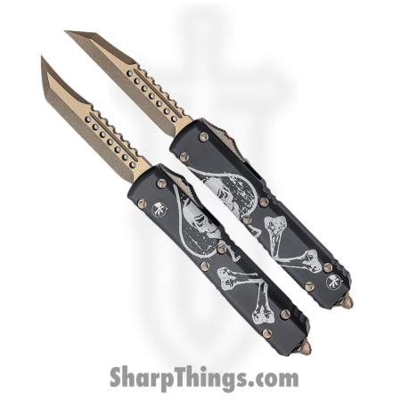 Microtech – 119-13SETDCS – Ultratech Hellhound and Warhound Apocalyptic Automatic Knife – Black Death Card Bronze