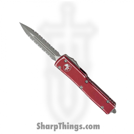 Microtech – 147-D12DMR – UTX-70 Apocalyptic D/E Serrated Automatic Knife – Distressed Merlot