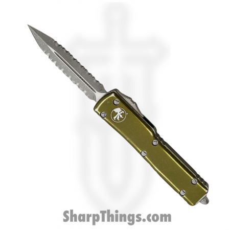Microtech – 147-D12DOD – UTX-70 Apocalyptic D/E Fully Serrated Automatic Knife – Distressed OD Green