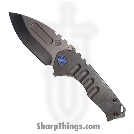 Medford Knife – MK0294TD-01TM-T2C2-BN – Genesis “T” Drop Point Folder – Tumbled S45VN – Tumbled Titanium w/ Blue HW/Clip