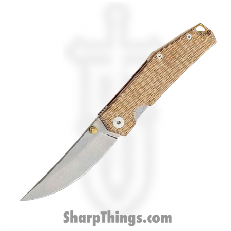 GiantMouse – CLYDE-NAT-MICARTA-BRASS – Ace Clyde – Folding Knife – Elmax Stonewash Trailing Point – Micarta – Natural