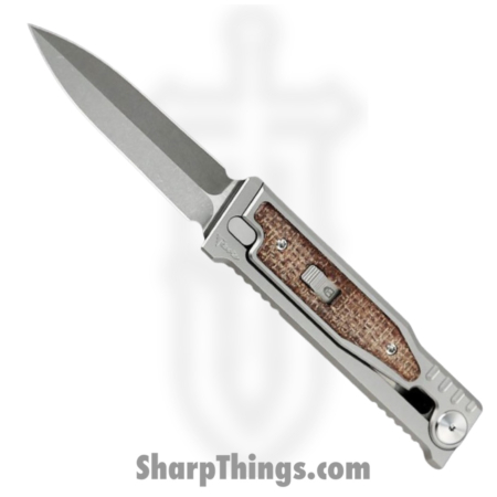 Reate Knives – EXOM-DEMIBU – EXO-M – OTF Gravity Knife – Satin CPM3V Dual Edge – Titanium w Micarta – Burlap