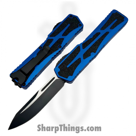 Heretic Knives – H039-10A-BLU – Colossus – DLC 2 Tone Clip point Auto OTF – Stonewash CPM Magnacut – Blue