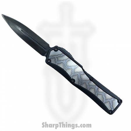 Heretic Knives – HKCCOL-23 – Custom Colossus Automatic OTF – D/E High Sheen DLC Blade – Black ANO body with Lightning Flamed TI Inlay