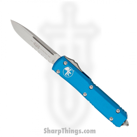 Microtech – 121-11BL – Ultratech Automatic OTF Stonewash Partially Serrated Knife – Aluminum – Blue