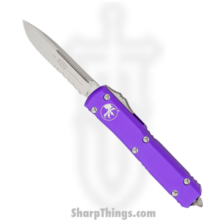 Microtech – 121-11PU – Ultratech Automatic OTF Stonewash Partially Serrated Knife – Aluminum – Purple