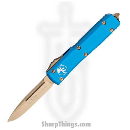 Microtech – 121-13BL – Ultratrech S/E Apocalyptic Drop Point Automatic OTF Knife – Bronzed and Blue