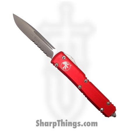 Microtech – 121-5RD – Ultratech Automatic OTF Satin Drop Point Partially Serrated Knife – Red
