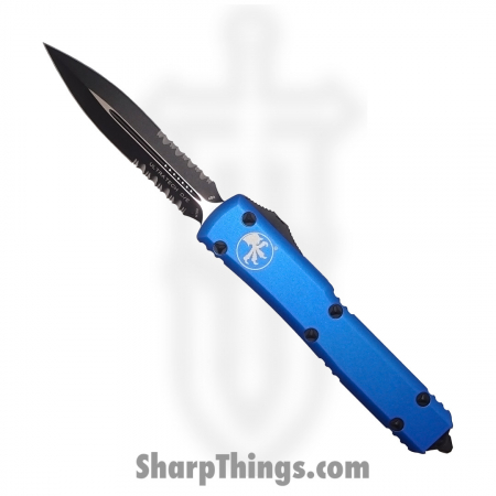 Microtech -122-2BL – Ultratech Automatic OTF Partially Serrated Knife – Black and Blue