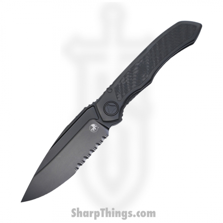 Microtech – 190C-2DLCTCFITI – Anax S/E Partially Serrated Folding Knife – DLC Titanium with CF Inlay – Black