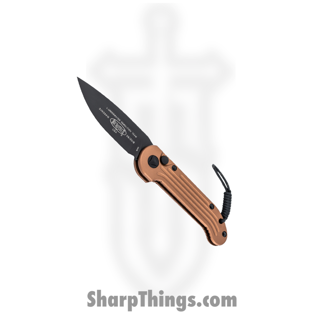 Microtech - 135-1TA - L.U.D.T. - Automatic Knife - Elmax, M390, 204P Coated Drop Point - 6061-T6 Aluminum - Tan