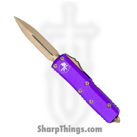 Microtech – 232-13PU – UTX-85 Automatic OTF D/E Dagger Knife – Purple and Bronze