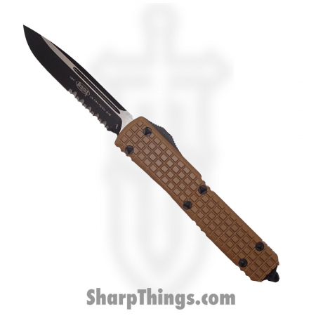 Microtech – 121-2FRGTTAS – Ultratech S/E Signature Series Tactical Partially Serrated Frag OTF Knife- G10 – Tan