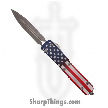 Microtech – 122-12APFLAGS – Ultratech D/E Signature Series ApocalypticSerrated OTF Knife – Aluminum – USA Flag