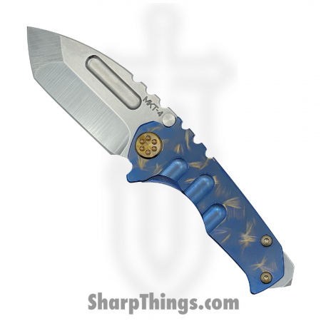 Medford Knife – MK0084TT-37A2-T1C1-BN – Micro “T” – S45VN Tumbled Tanto Blade – Blue w/Bronze “Birds of Paradise” – Bronze HW