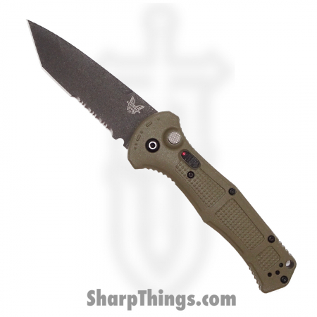 Benchmade – 9071SBK-1 – Claymore Partly Serrated Tanto Auto – Cobalt Black CPM-D2 – Ranger Green