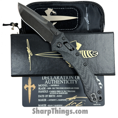 Marfione Custom – 204MCK623 – Custom Amphibian – Manual Folding Knife – Ram-Lok – M390 Iced Diamondwash DLC Spear Point – CF – Black