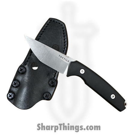 Tactile Knife Co – 20-DL-MC01-RMBL – Dreadeye Leather – Magnacut Stonewash Tanto – Richlite Micarta – Black