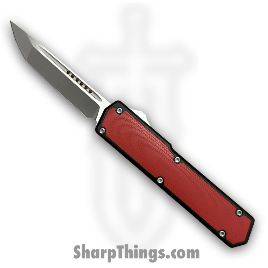TAKCOM – TCVG2TNNBRSA – Vigor V2 OTF – Automatic Knife – Satin 154CM – Tanto – Black w Red G-10