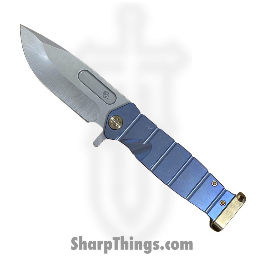 Medford Knife – MK2044TQ-37A2-T1C1-P1 – USMC Fighter Flipper Knife – S45VN Tumbled – Blue with Bronze Hardware