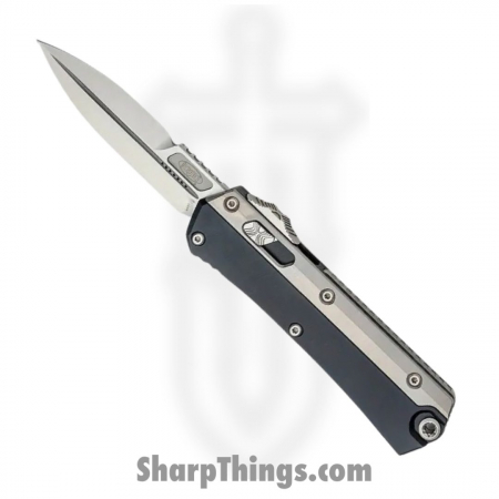 Microtech – 184-10 – Glykon Bayonet Standard Stonewash Automatic Knife – Black with Titanium Overlays