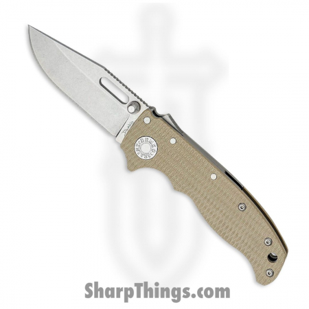 Demko Knives – DEM09628 – AD 20.5 Shark-Lock – Folding Knife – CPM-S35VN Stonewash Clip Point – G-10 – Tan