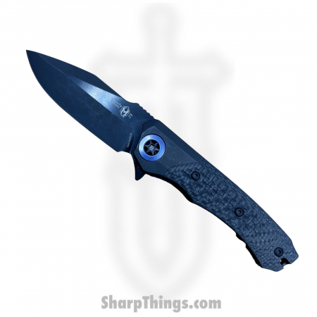 Heretic Knives  – H001-6A-BLUTI – Wraith Manual  – Folding Knife – Battle worn DLC Magnacut Clip Point – DLC Titanium w/Carbon Fiber – Black with Blue Ti Accents