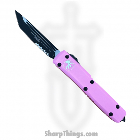 Microtech – 123-2BPK – Ultratech  – OTF Auto –  Black Tanto Partially Serrated – 6061-T6  – Barbie Pink