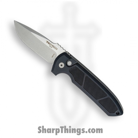 Protech – LG305 – Rockeye Auto – Automatic Knife – CPM-S35VN Stonewash Drop Point – Aluminum – Black