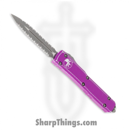 Microtech – 122-D12DVI – Ultratech – OTF Auto – Apocalyptic Dagger Serrated – 6061 T6 Aluminum – Distressed Violet