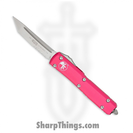 Microtech – 123-11PK – Ultratech – OTF Auto – Stonewash Tanto Partially Serrated – 6061 T6 Aluminum – Pink