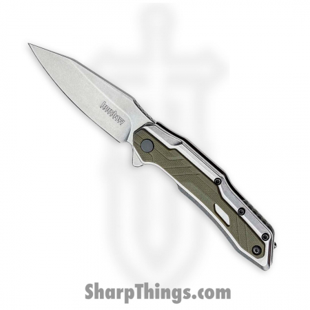 Kershaw – 1369 – Salvage – Folding Knife – 8Cr13MoV Stonewash Reverse Tanto – Stainless Steel Glass Filled Nylon Overlay – Silver|Olive
