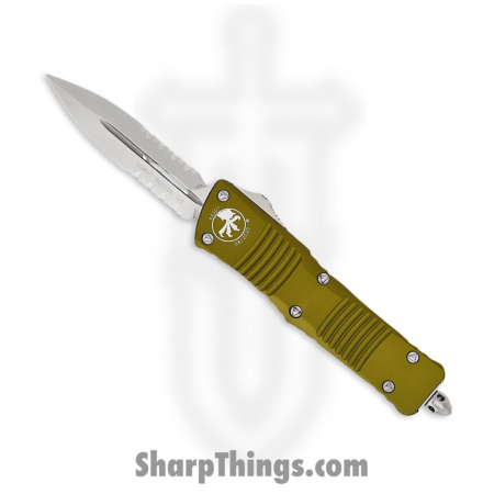 Microtech – 142-11OD – Combat Troodon – OTF Auto – Stonewash Dagger Partially Serrated – 6061 T6 Aluminum – OD Green