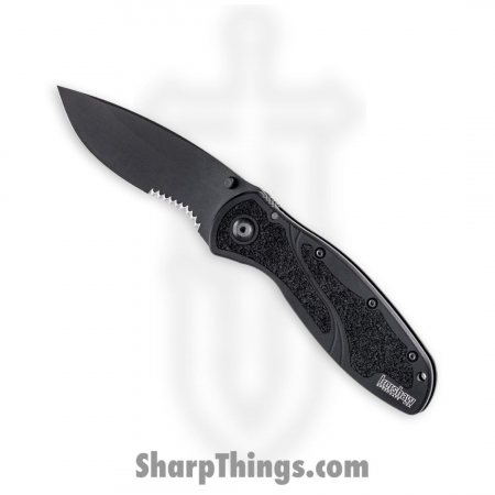 Kershaw – 1670BLKST – Blur – Folding Knife – 14C28N Cerakote Drop Point Partial Serrated – 6061-T6 Aluminum TracTec inserts – Black