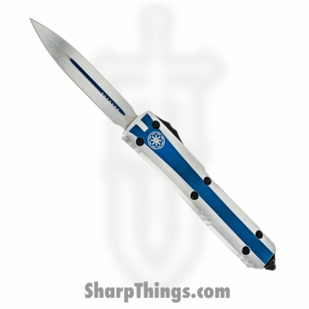 Microtech – 122-1CO – Ultratech D/E Clone Trooper – OTF Auto – M390 Cerakote Dagger – 6061-T6 Aluminum – White Blue
