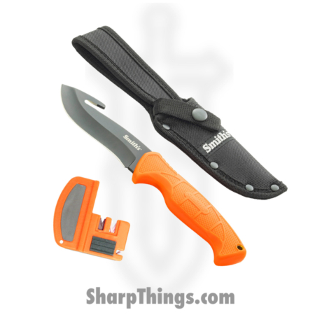 Smith’s Sharpeners – AC51235 – Edgesport – Fixed Blade Knife – 420 Stainless Black Oxide Guthook – TPE – Orange