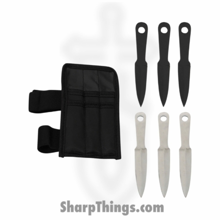 Tiger Throwers – TK-185-6-BS – 6 Piece 4.5 inch Mini Throwing Knives w/ Wrist Carrying Case – Fixed Blade Knife – Stainless Steel Black Stainless Dagger – Stainless – Black