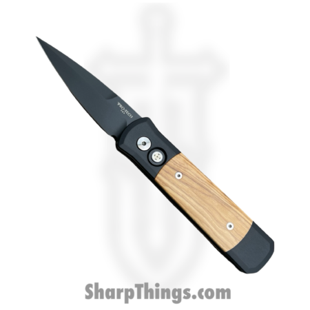 Protech – 707-Olive – Godson – Automatic Knife – 154CM DLC Bayonet – 6061-T6 Aluminum with Olivewood Inlay – Brown|Black