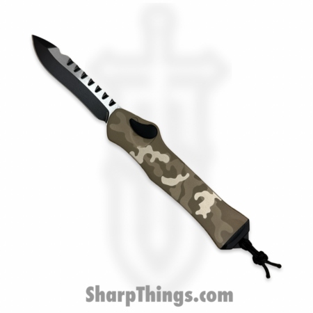 Heretic Knives – H008-10A-TCAMO – Hydra – OTF Auto – CPM Magnacut 2 Tone Recurve – Aluminum – Tan Camo