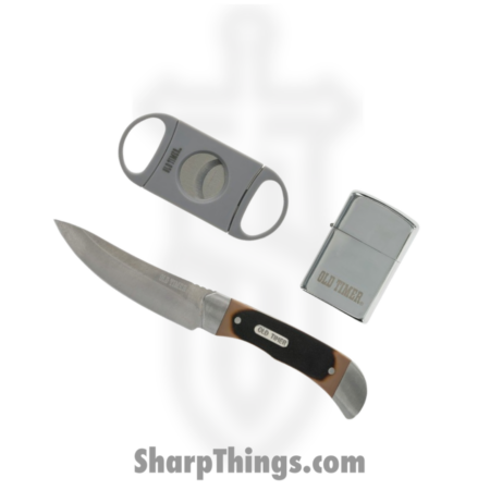 Schrade – SCHP1158666 – Fixed Blade/Lighter Set – Fixed Blade Knife – Stainless Satin Full Tang – Sawcut Delrin – Silver