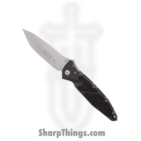 Microtech – 161-11 – Socom Elite – Folding Knife – Stonewash Tanto – 6061-T6 Aluminum with Textured Rubber Inserts – Black