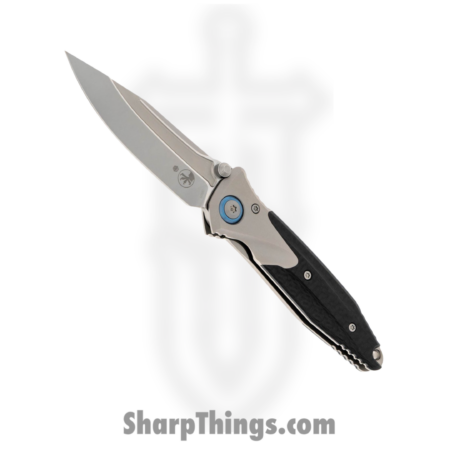 Microtech – 260M-7CFTI – Socom Bravo Mini S/E – Folding Knife –  Bead Blasted Clip Point – Titanium with Carbon Fiber Scales – Stainless Blue