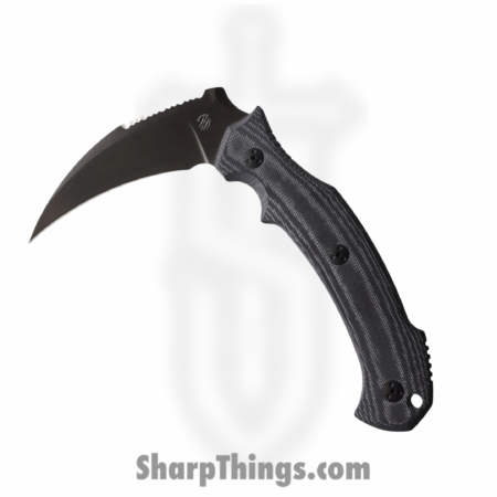Bastinelli Creations – BAS249 – Grumpy Serrated – Fixed Blade Knife – M390 PVD Karambit – Micarta – Black