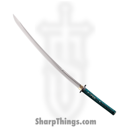 Cold Steel – CS88DK – Dragonfly Katana – Fixed Blade Knife – 1055HC Polished  – Ray Skin with Teal Green Silk Braid Cord and Brass Menuki – Teal