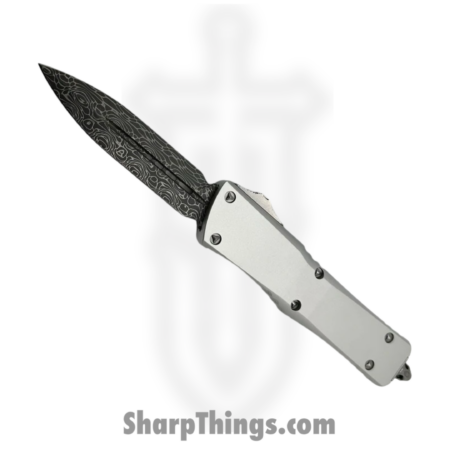 Microtech – 142S-16LPCRS – Combat Troodon – OTF Auto – Damascus Dagger – 6061-T6 Aluminum – Silver