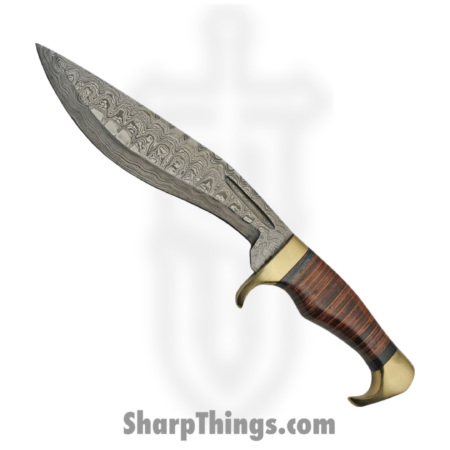 Damascus – DM1232 – Kukri Stacked Leather – Fixed Blade Knife – Damascus  Kukri – Stacked Leather – Brown
