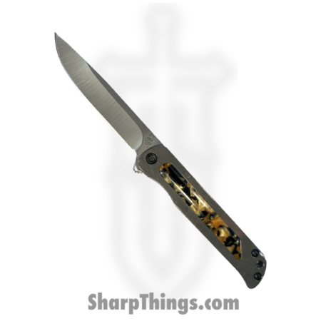 Medford Knife and Tool – 030724K – T-Bone – Folding Knife – S45VN Tumbled Drop Point – Titanium Tortoise Shell Inlay – Gray